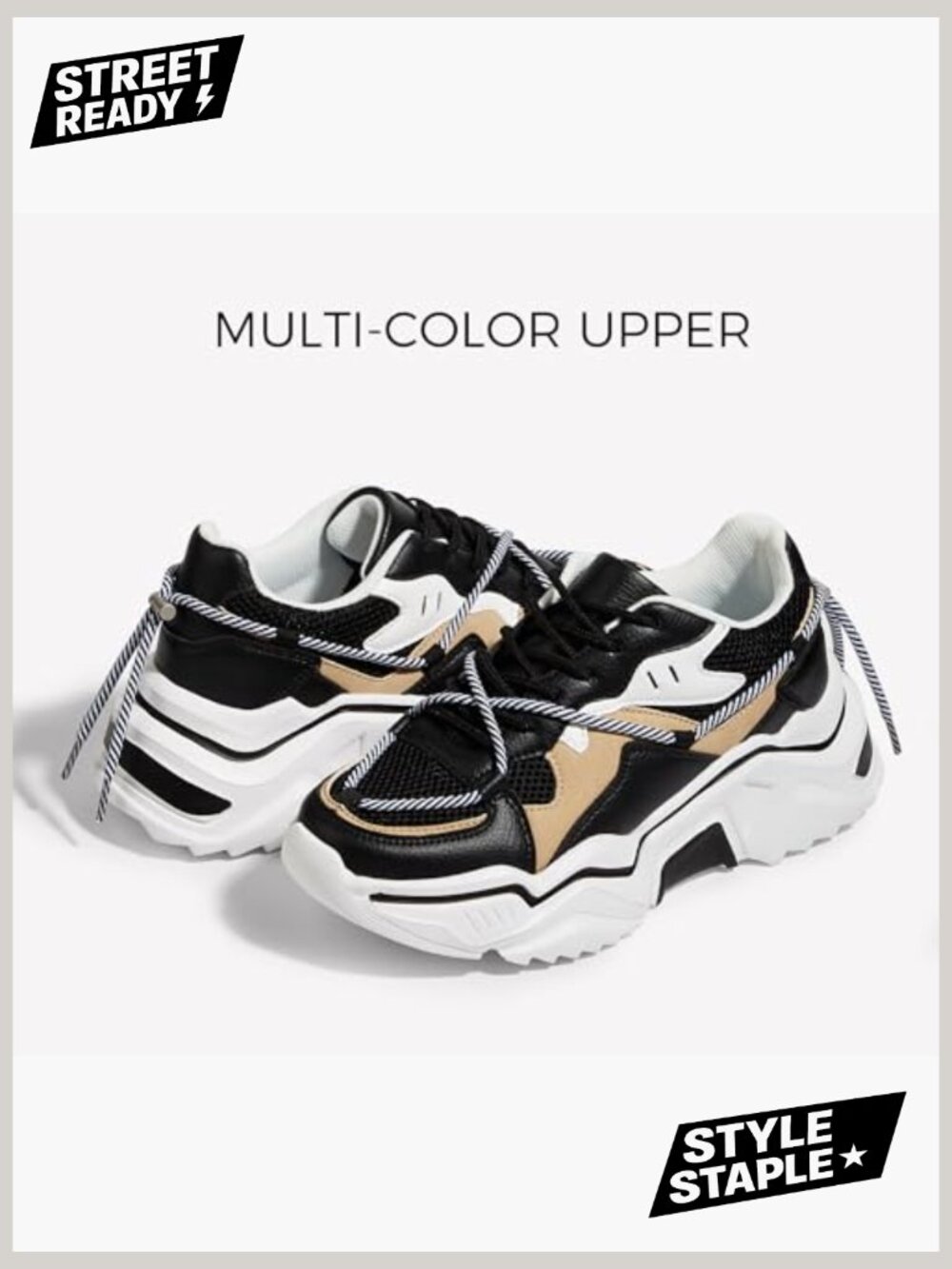 Chunky Platform Sneakers Retro Colorblock Casual Walking Shoes Lace-up - Picture 3 of 7